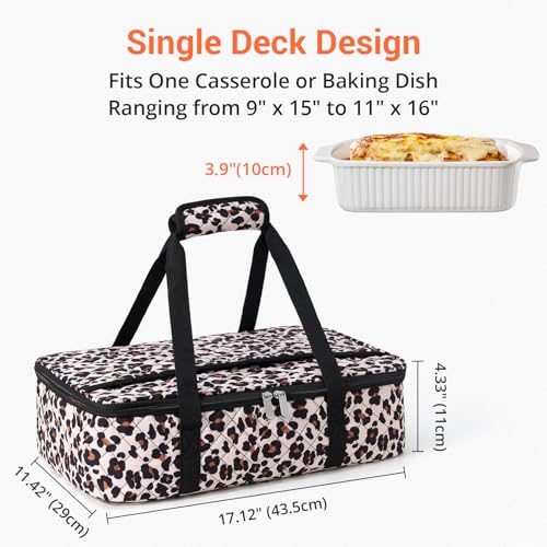 Insulated Casserole Carrier Portable Food Tote for Hot or Cold – Fits 9"x13" Baking Dish, Lasagna Holder for Parties, Picnic, Travel, Beach - Leopard Print - color: Leopard