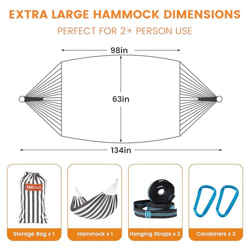 Lazy Daze Hammocks Double Brazilian Cotton Hammock, Extra Large Portable Outdoor Camping Hammock with Tree Straps & Travel Bag for Backyard Patio Poolside Indoor, 550lbs Capacity, Black & White - color: Black & White