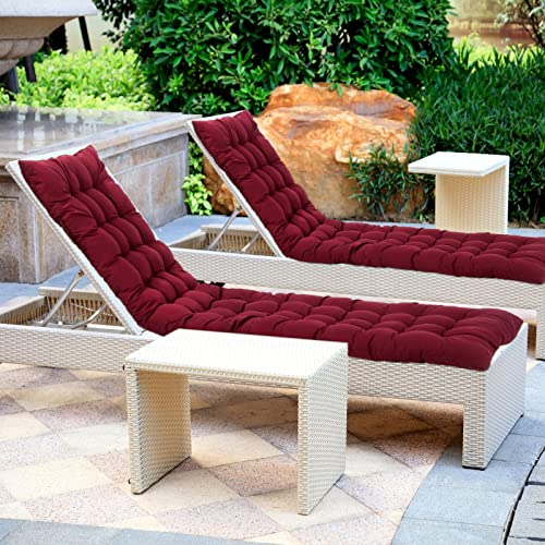 Bucherry 67 x 19 Inch Chaise Lounge Cushions Soft Lounge Chair Cushion Gravity Chair Cushion Sofa Lawn Furniture Cushion Pad with 6 Tie for Outdoor Indoor Patio Home Without Headrest (Wine Red,2 Pcs) - color: Wine Red