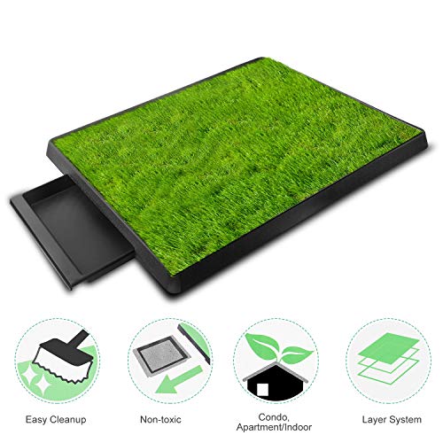 Dog Grass Pad with Tray, Dog Litter Box, Grass Pad for Dogs Indoor&Outdoor, Dog Potty Tray, Washable Puppy Pee Pad Turf for Dogs to Pee on Balcony Patio (25" x 21")