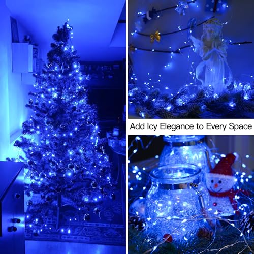 suddus Blue LED Christmas Lights Outdoor，200led 66ft Battery Operated Fairy Lights Indoor, Twinkle Lights for Bedroom, Halloween, Backyard, Tree, Dorm, Patio, Tapestry, Garden, Party - color: Blue, size: 200LED