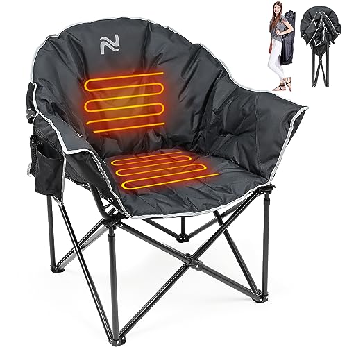 LILYPELLE Oversized Heated Camping Chair, Patio Lounge Chairs with 3 Heat Levels, Portable Folding Heated Chair Round Moon Saucer Folding Lawn Chair Outdoor Chair for Camping, Lounge Patio - color: Coal-black, style: Heated Moon Chair