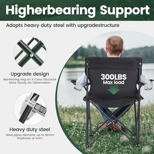 2 Pack Camping Chairs -Lightweight and Supportive Chairs for Adult and Lightweight Individuals - Compact, Durable, and Portable - Ideal for Camping, Hiking, Beach, and Picnics -Carry Bag - color: Black Chair 2pcs