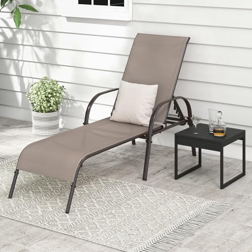 Giantex 2 Pack Patio Lounge Chair, Outdoor Chaise Lounge with 5 Adjustable Backrest, Sturdy Steel Frame, Sunbathing Recliner, Beach Chair, Tanning Chair for Outside, Yard, Balcony, Pool Chairs, Brown - color: Brown