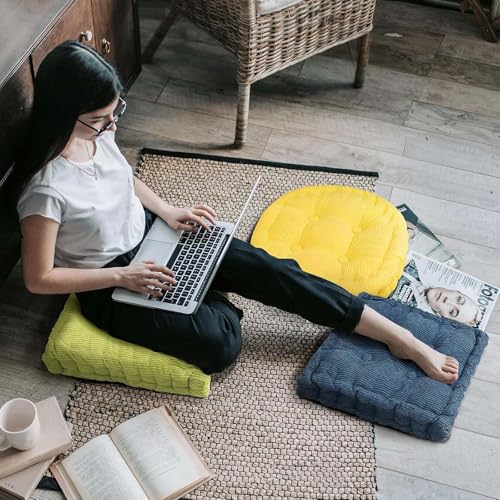 2 Pack Large Square and Round Floor Cushions for Adults Meditation Floor Pillow Green Corduroy Floor Seat Pillows Cushion for Living Room Balcony Tatami Yoga,18x18 Inch - color: Green
