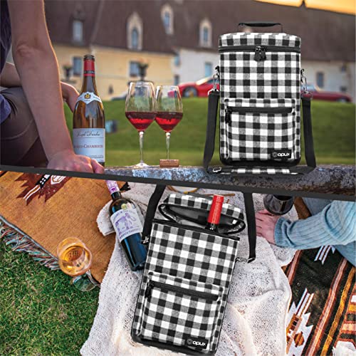 Opux 2 Bottle Wine Tote Carrier, Insulated Cooler Bag for Travel Picnic, Leakproof Padded Case, Wine Gifts for Women & Men, Plaid Buffalo White - color: Buffalo Plaid White