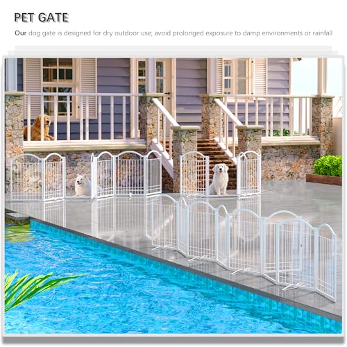 4NM Metal No Drilling Expandable Dog Gate, Extra Wide 192", Extra Tall 32" Free Standing Pet Gate with Door, Gates for Dogs Outdoor or Indoor, with 4PCS Support - White - color: White, size: 【32"H】8-Panel with Door