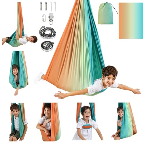 Sensory Swing, Indoor & Outdoor Sensory Swing for Kids & Adults, Double Layer Therapy Cuddle Swing for Kid with Autism, Holds up to 300lbs - color: Orange