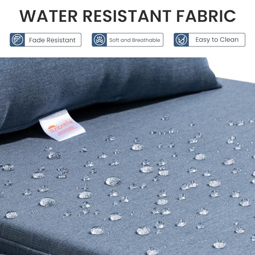 Crestlive Products Sunbrella Foldable Outdoor Chaise Lounge Cushions with Head Pillow and Side Pockets, Water Repellent & Fade Resistant Lounge Chair Cushion, 72''L x 21''W, Set of 2, Denim Blue - color: Sunbrella|blue, size: 72"l X 21"w