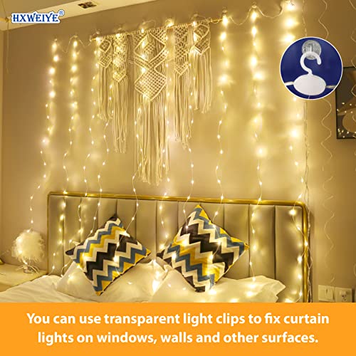 HXWEIYE 300LED Fairy Curtain Lights, 9.8x9.8Ft USB Plug-in 8 Modes Christmas String Hanging Lights with Remote for Bedroom Backdrop Wedding Indoor Wall Decor, Warm White, Tangle-Free – 1 Pack - color: Warm White, size: Regular