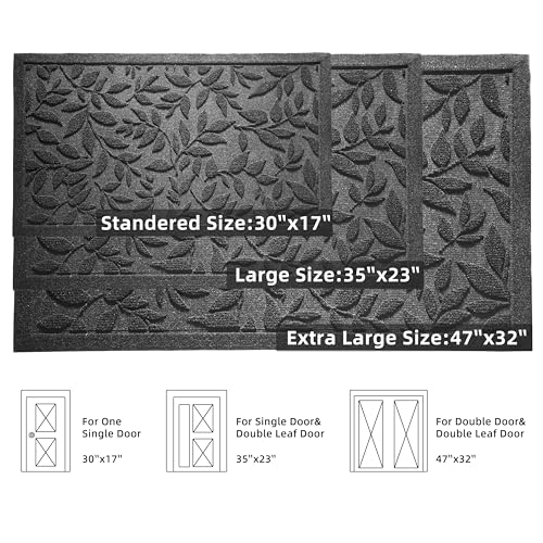 Grey Leaves Outdoor Indoor Entrance Door mat, Absorbent Durable Heavy Duty Welcome Front Door Mat,Thick Natural Rubber Back,Easy Clean Entryway Mat 47x32 Inch, Low Profile - color: Leaves-grey, size: 2'8" x 3'11" (Rectangular)