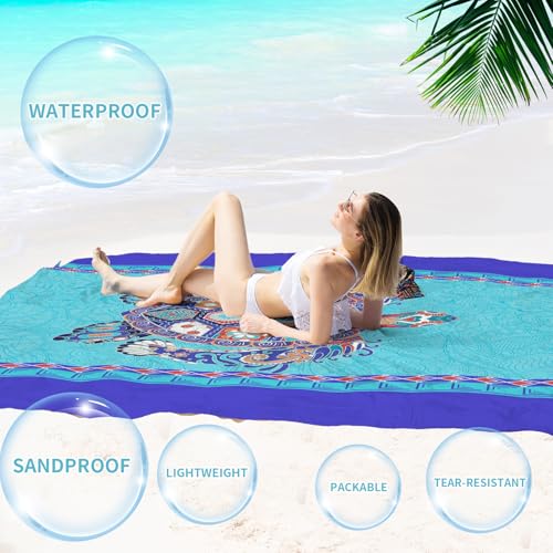 Beach Blanket 78''×81'' Suits 1-5 Adults Waterproof Sandproof Oversized Lightweight Waterproof Durable Blanket Large Picnic Mat for Beach Travel Camping Picnic Hiking - color: Boho Turtle, size: 78''x81''