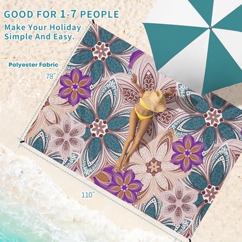 Beach Blanket 78''×110'' Suits 1-7 Adults Waterproof Sandproof Oversized Lightweight Sand Free Beach Blanket Large Picnic Mat for Travel Camping Picnic Hiking - color: Boho Floral, size: 78''x110''