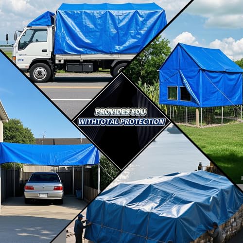 Tarp 8x10 Feet 2Pack, 7 Mil Thick Waterproof Poly Tarps Cover UV Resistant, Rip & Tear Proof with Metal Grommets Every 20 Inche (Blue/Silver) - color: Blue/Silver, size: 8x10 Ft-2pack