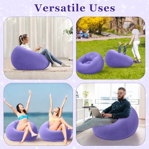 Realspring Inflatable Bean Bag Chairs Outdoor Blow up Camping Chairs Inflatable Lazy Sofa Folding Portable Bean Bag Loungers Couch for Movie Night(Light Purple,2 Pcs) - color: Light Purple