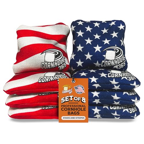 Cornhole365 Themed Cornhole Bag - All-Weather, Heavy-Duty & Durable Polyester Fabric, Resin Filling, Double-Stitched Duck Cloth - Professional Cornhole Bean Bags for Indoor & Outdoor Use - Set of 8 - color: Stars & Stripes