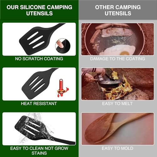 Wesqunie Camping Essentials Cookware Cooking Utensils Set - Portable Camp Kitchen Mess Kit Outdoor Accessories, Stainless Steel & Silicone, Camping Gear Equipment for RV Picnic Grill, 14PCS Green - color: 14PCS Green