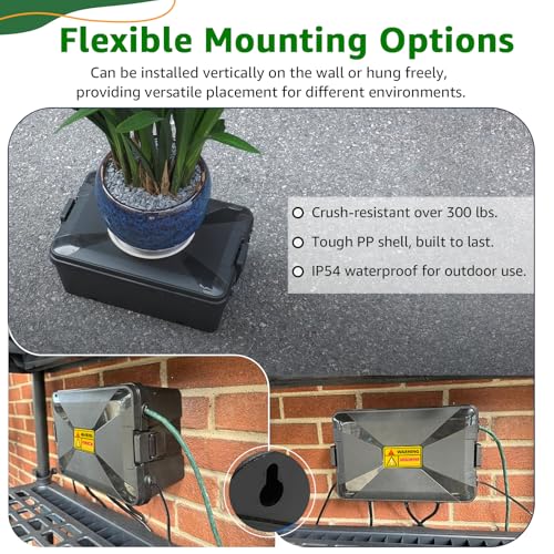 NineLeaf Large Outdoor Electrical Box (12.5 x 8.5 x 5 inch), IP54 Waterproof Extension Cord Cover,Weatherproof Connection Box for Power Strip, Plug, Socket, Timer, Holiday Light Decoration, Black - color: Black, size: 320x210x130mm