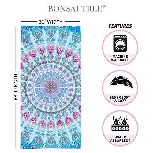 Bonsai Tree Mandala Beach Towel, Indian Hippie Boho Microfiber Bath Towel for Women, Bohemian Blue Sand Free Quick Dry Travel Towels Gifts for Yoga Sports Adults 30" x 60" - color: Mandala 1, size: 30"x60"