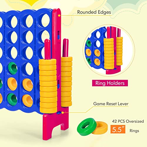 KOTEK Giant 4-in-a-Row Game Set, 3.5 Feet Tall Jumbo 4-to-Score Family Fun Game with Quick-Release Sliders & 42 Large Rings, Oversized Connect Plastic Yard Game Outdoor for Kids & Adults (Blue+Rose) - color: Blue+rose