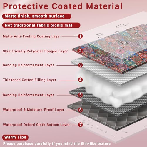 60x80" Picnic Blankets Waterproof Beach Blanket Outdoor Sandproof Foldable Park Lawn Grass Concert Mat Portable Tent Rugs Camper Inside Outside Camping Gifts Accessories Road Trip Necessities - color: Red Bohemian, size: 6'8" x 5' (Rectangular)