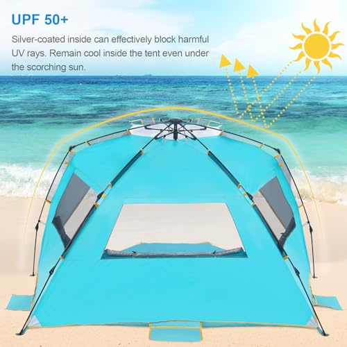 Wolfwise Instant Beach Tent Sun Shelter with Zippered Extendable Porch for Privacy, Portable Beach Tents with Carrying Bag, Easy Setup Pop up Beach Shade for 6-7 Person, 110 x57x57 in, Blue - color: Blue, size: 6-7 Person