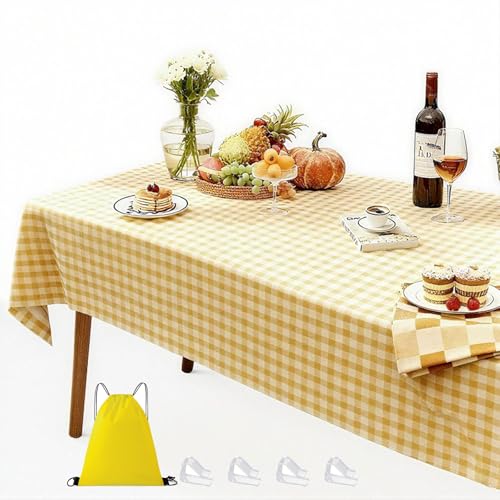 Waterproof Tablecloth, 6ft Table Cover Fitted for Picnic,Camping,Plastic Table Cloth, Heavy Duty Rectangle Tablecloth for Outdoor Party,Kitchen, Birthday, Wedding, Christmas,Decor-72x30inch-yellow - color: Yellow and White