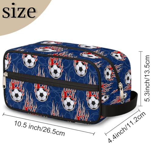 Kids Travel Toiletry Bag - Waterproof Hanging Cosmetic Hygiene Bags for Boys Men - Fire Soccer Ball Large Shave Kit for Toiletries Accessories Bathroom Stuff - color: Fire Soccer Ball