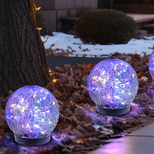 MLKNK Solar Globe Lights Outdoor Waterproof-Solar Balls-Solar Garden Lights-Orbs for Outside 2 Pack Cracked Glass Ball for Lawn Patio Yard Backyard Decorations - color: Multicolor, size: 2 globes
