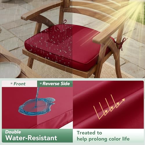 Outdoor Chair Cushions Set of 2: Waterproof & Fade Resistant Patio Furniture Cushions - 17 x 16 x 2 Inch Non Slip Round Corner Seat Cushion Pads with Removable Cover for Garden Yard Lawn, Burgundy - color: Red, size: 17x16x2 Inch-2p