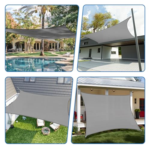 TANG 12' x 14' Sun Shade Sail Rectangle Outdoor Canopy UV Block Sunshades for Patio, Square Shade Cloth for Backyard Porch Deck Garden Pergola Cover, Gray