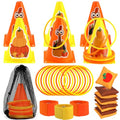 4 in 1 Fall Festival Thanksgiving Party Games with Ring Toss, Plastic Cones, Bean Bags, 3-Legged Race Bands, Thanksgiving Games for Family Boy Girl Adult Carnival Friendsgiving Outdoor Yard Activities - color: Fall Thanksgiving Orange