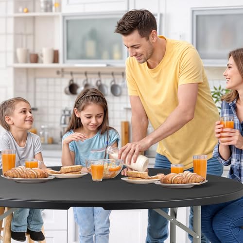 Magshion 53" Round Folding Table, 4.5 Feet Bi-Folding Plastic Commercial Dining Card Table w/Carrying Handle for Outdoor Wedding Party Event Picnic, Black - color: Black, size: 4.5Ft