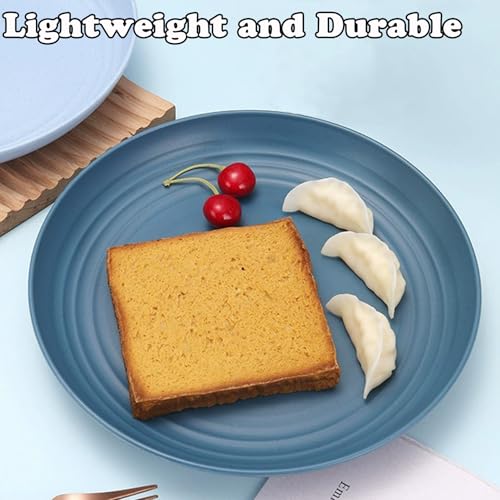 4 Pcs Wheat Straw Dinner Plates, 7.8 Inch Unbreakable Reusable Plastic Plates, Microwave & Dishwasher Safe, Lightweight Salad Dishes for Kitchen Camping, BPA Free (Dark Blue) - color: Dark Blue