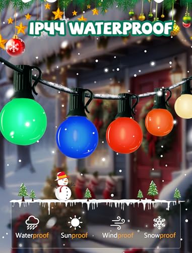 25Ft LED Christmas Outdoor String Lights, G40 Globe Night Lights with 27 0.6W Ceramic Multicolor Bulbs, Vintage Ceramic Lights for Holiday Party Backyard Wedding Garden Patio Porch Decor, Green Wire - color: Baked Multicolor, size: 25Ft