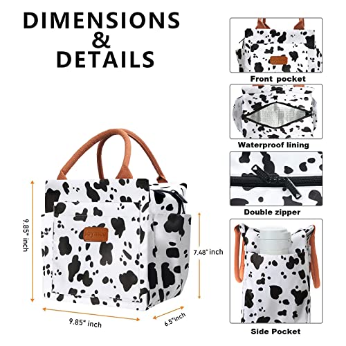 Joymee Lunch Bag Women Insulated Lunch Box Reusable Leakproof Large Spacious Cooler Tote for Womens Mens Adults with Bottle Holder and Side Pockets for Work Office Travel Picnic - Cow - color: 04 Cow