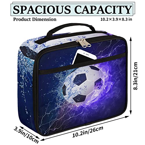 Kids Lunch Box for Boys Girls Purple Soccer Ball Sport Football Insulated Lunch Bag Reusable Small Cooler Bag Meal Containers Tote Kit for School Travel Women Men - color: purple soccer