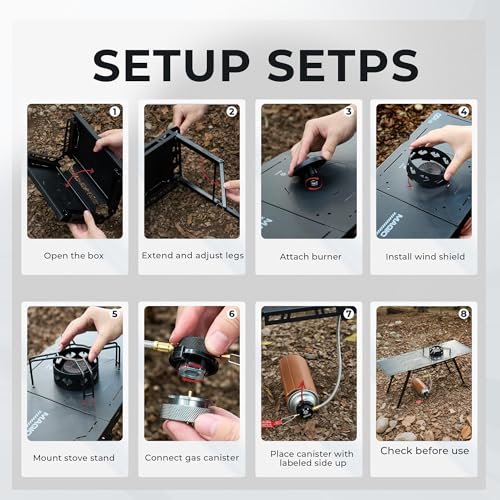Alocs Camping Gas Stove, IGT Camp Table with Outdoor Stove, Folding Picnic Table with Portable Solo Stove, Carrying Bag, for Beach, Grilling, Hiking, Fishing, Tailgating, Backyard