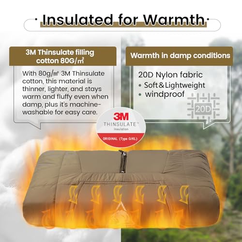 ONETIGRIS Camping Blanket Poncho with with Recycled Synthetic Insulation,Wearable Hoodie Blanket | Ultralight Water-Resistant Warm Camping Blanket for Outdoor, Hiking, Stadium - color: 1pc-brown