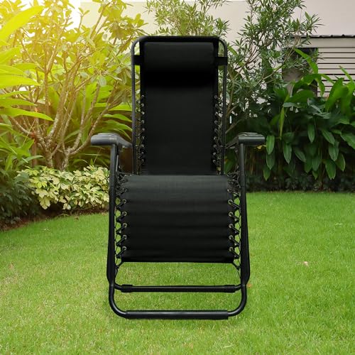 Caravan Sports Zero Gravity Outdoor Portable Folding Camping Lawn Deck Patio Pool Recliner Lounge Chair for Adults, Adjustable Headrest, Black - color: Black