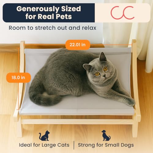 CallieCo Wooden Cat Hammock Bed, Modern Elevated Pet Lounger with Premium Wooden Frame & Breathable Fabric, Stylish Indoor & Outdoor Cat Bed for Cats & Small Dogs - Gray - color: Gray