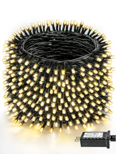 1000 LED Christmas Lights Outdoor Indoor, Super Long 330 FT Green Wire Plug In String Lights with Memory & Timer & 8 Modes, Waterproof Fairy Light for Tree Party Garden Patio Xmas Decor, Warm White - color: Warm White, size: 1000LED
