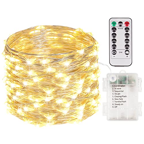100 LED Fairy Lights Battery Operated with Remote, 33FT Waterproof Twinkle Lights with Timer & 8 Modes, Fairy String Lights Outdoor Indoor for Bedroom Classroom DIY Christmas Decor (Warm White) - color: Warm White, size: 1 Pack