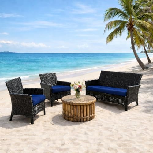 Wicker Chair Cushions Outdoor Loveseat Cushions Patio Swing Porch Indoor Lawn - color: Navy