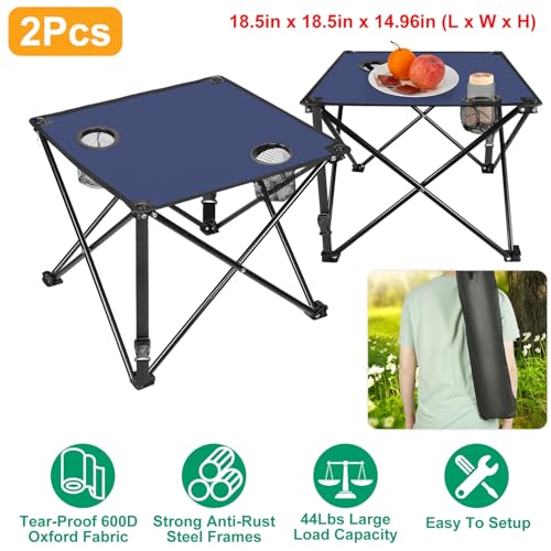 iMounTEK Folding Camping Table with Cup Holder, Portable Lightweight Picnic Table, Compact Travel Desk w/Carry Bag for Outdoor, Beach, Camping, Hiking - color: Navyblue, size: 1PC