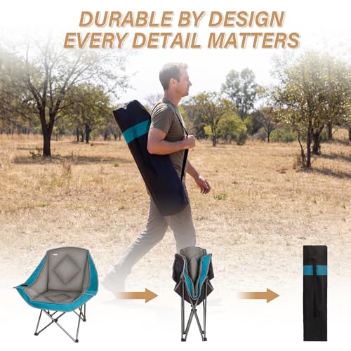 Folding Camping Chair,Oversized Portable Camping Chair with Cup Holder,Heavy Duty Padded Lawn Chair for Camping,Tailgates,Beach,and Sports,Lake Blue - color: Lake Blue