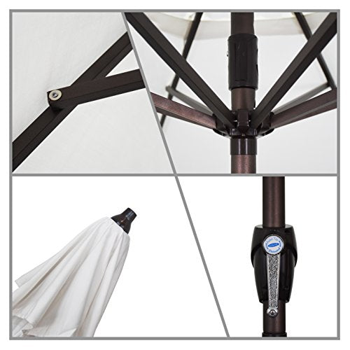 California Umbrella 12-Year Protection 9-Ft Outdoor Patio Umbrella, Sunbrella Fade-Resistant Acrylic Fabric, Auto Tilt and Crank, Heavy-Duty Aluminum Frame/ Reinforced Ribs, Bronze Pole, Seville Seaside - color: Seville Seaside