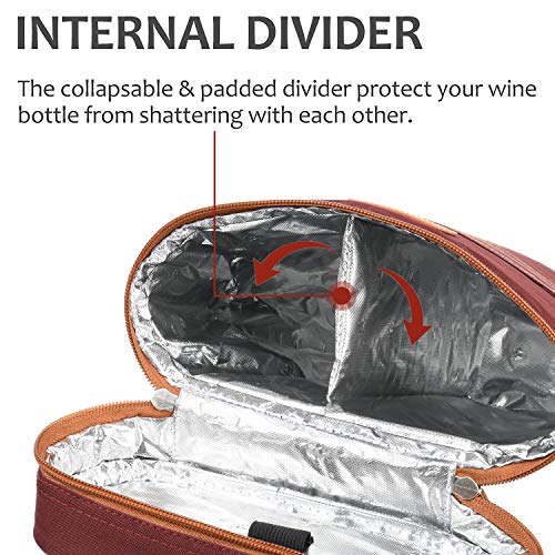 Tirrinia 2 Bottle Wine Gift Tote Carrier - Leakproof & Insulated Padded Versatile Wine Cooler Bag for Travel, BYOB Restaurant, Wine Tasting, Party, Dinner, Gift for Wine Lovers, Red - color: Red, size: 2 Bottle-without front pocket