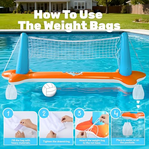 JOYIN Pool Toys Games Set-Inflatable Pool Float Set Volleyball Net & Basketball Hoops, 2 in1 Floating Swimming Game Toy, Volleyball Swimming Pool Game for Kids and Adults, Backyard Beach Summer Toys - color: Orange, size: Large