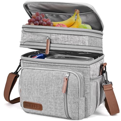 MIYCOO Lunch Bag & Lunch Box for Women Men, Double Deck Leakproof Insulated Soft Large Adult Camping Cooler bag for Work, Beach, Picnic, Travel (Grey, 15L) - color: 2 - Gray